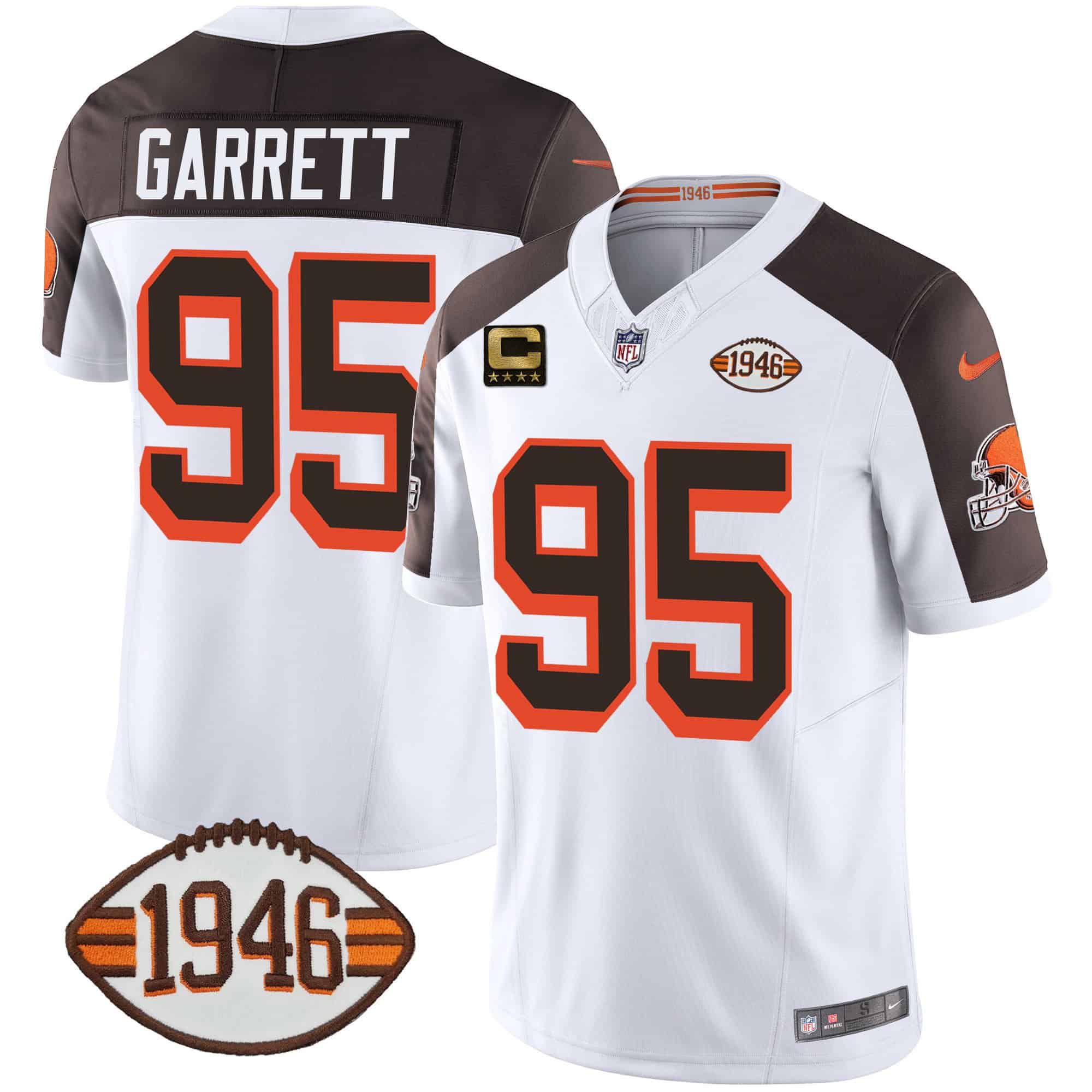 Men Cleveland Browns #95 Garrett White 1946 75th Anniversary Patch 2024 Nike NFL Jersey style 1